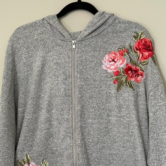 💖Host Pick💖 Rose Embroidered Long Sleeve Gray Zip Up Hoodie XL - Picture 6 of 9